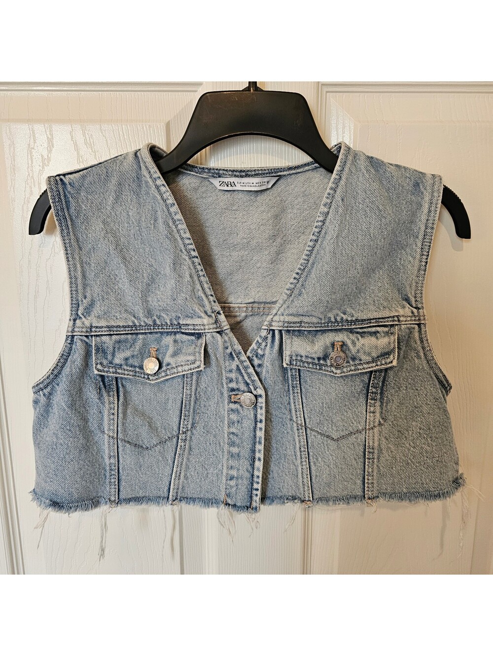 Zara Women Denim Cropped Vest Festival Cowgirl Light Wash Fairy Whimsigoth  M